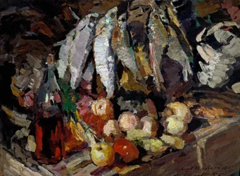 Peces, vino, fruta