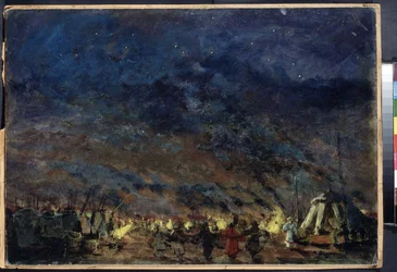 The Polovtsian Camp, Escenografía para la Ópera Prince Igor de Alexander Borodin - (The Polovtsian Camp - Escenografía para la Ópera Prince Igor de Alexander Borodin) - Bajo un cielo estrellado, las carpas del campamento enmarcan las luces, en