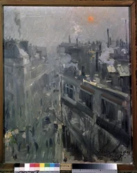 París (Francia) (París). Vista de las fachadas del boulevard Montmartre, una mañana de otoño. Pintura de Konstantin Alexeyevich Korovin (Constantin Korovin) (1861-1939), óleo sobre lienzo