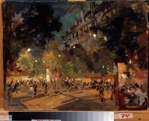 París, Francia (París). Descripción del Boulevard Montmartre y su animación en una tarde de verano. Pintura de Konstantin Alexeyevich Korovin (Constantin Korovin) (1861-1939), óleo sobre lienzo