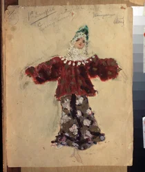 Diseño de vestuario para el ballet El caballito jorobado de Cesare Pugni (1802-1870) (Diseño de vestuario para el ballet El caballito jorobado de C.Pugni). Obra de Konstantin Alexeyevich Korovin (Constantin Korovin) (1861-1939), acuarela sobre papel