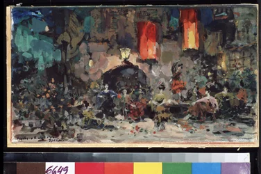 Escenografía para el ballet Don Quijote de Leon (o Ludwig) Minkus (1826-1917) (Escenografía para el ballet Don Quijote de L. Minkus). Obra de Konstantin Alexeyevich Korovin (Constantin Korovin) (1861-1939), acuarela y gouache sobre cartón
