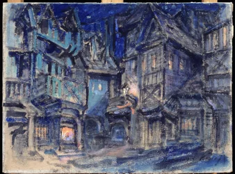 Escenografía para el ballet Esmeralda de Anton Simon (1851-1916) (Escenografía para el ballet Esmeralda de A.Simon). Obra de Konstantin Alexeyevich Korovin (Constantin Korovin) (1861-1939), témpera sobre cartón