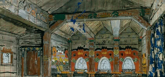 Diseño de escenario para la ópera Príncipe Igor de A. Borodin, 1914