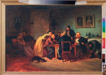 Juego de cartas - Tarde en un interior burgués - Pintura de Konstantin Alexandrovich Trutovsky (Troutovsky) (1826-1893), óleo sobre lienzo