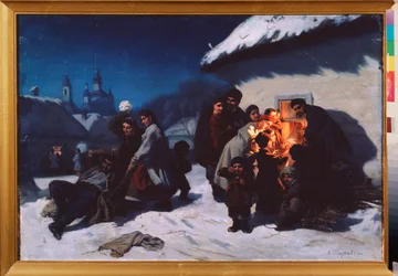 Le cantique de Noel en Ukraine (El villancico en Ucrania) - Pintura de Konstantin Alexandrovich Trutovsky (Troutovsky) (1826-1893), óleo sobre lienzo