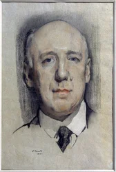 Retrato del escritor Fyodor Sologub (Fiodor Sologub) (1863-1927) (Retrato del autor F. Sologub). Obra de Konstantin (Constantin) Andreyevich Somov (1869-1939), acuarela sobre papel