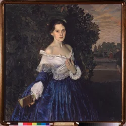 Una mujer de azul (Retrato de Yelisaveta Martynova). Pintura de Konstantin (Constantin) Andreyevich Somov (1869-1939), óleo sobre lienzo