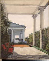 Vista de la Columnata de la Cámara de la Emperatriz María Alexandrovna en el Gran Palacio de Tsarkoye Selo - Obra de Konstantin Andreyevich U