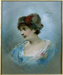 Retrato de la bailarina Marie Petipa (1857-1930) (Retrato de la bailarina de ballet Marie Petitpa). Pintura de Konstantin Yegorovich Makovsky (Constantin Makovsky) (1839-1915), óleo sobre lienzo, alrededor de 1900. Arte ruso del siglo XX. Museo Estatal de 