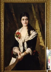Retrato de la cantante A. Panaeva Kartseva, para el papel de Tatyana en la ópera Eugene Oneguine de Piotr Tchaikovsky. (Retrato de la cantante A. Panaeva Kartseva como Tatyana en la ópera Eugene Onegin de P. Tchaikovsky). Pintura de Konstantin Yegorovic
