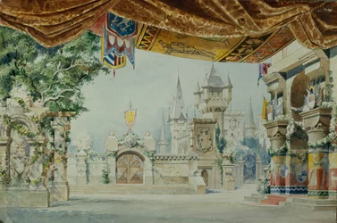 Diseño de escenario para el ballet Raimonda de A. Glazunov, 1899