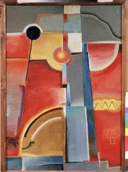 Construcción de color. (Construcción en color). Pintura de Konstantin Konstantinovich Medunetsky Medunetsky (Medunetsky, Medunetski) (1899-1935), óleo sobre lienzo