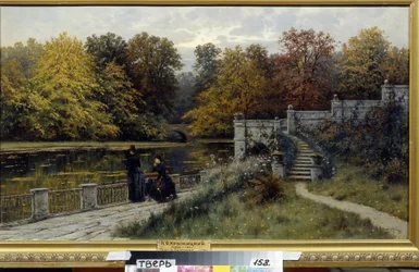 Parque Lazienki (Varsovia, Polonia). Pintura de Konstantin Yakovlevich Kryzhitsky (1858-1911), óleo sobre lienzo