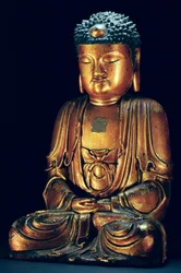 Figura del Buda sentado (laca dorada)