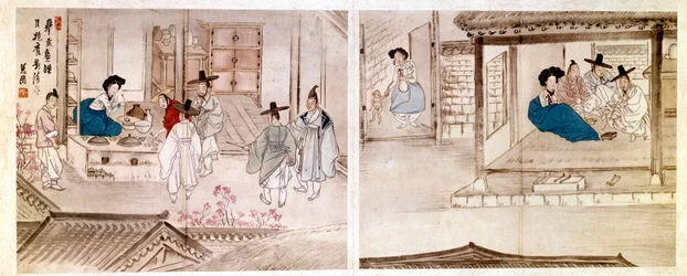 Arte coreano: escenas en la casa de una geisha