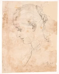 La hermana del artista Elizabeth. Perfil izquierdo. Peinado trenzado