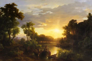 Paisajes italianos al atardecer, pescadores