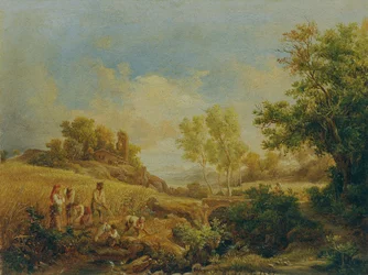 paisaje con cosecha de heno