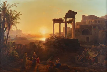 paisaje con puesta de sol