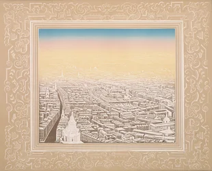 Vista aérea de Londres enmarcada en un borde decorativo