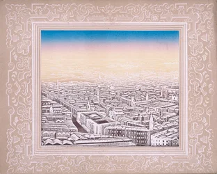 Vista aérea de Londres con borde decorativo, c. 1845