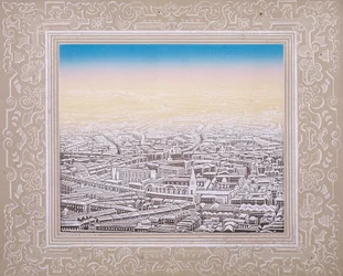 Vista aérea de Londres con borde decorativo, c. 1845