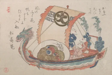 Barco del tesoro Takara-bune con tres ratas, 1816, año de la rata