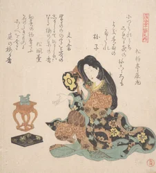 Mujer tocando el tsuzumi, ca. 1800