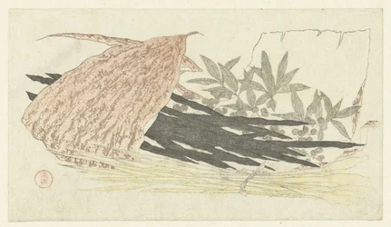 Hoja de bambú con kombu, raíces de bardana y nandina