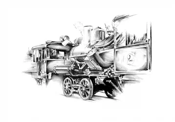 Boceto de un tren de vapor clásico