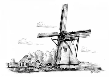 Dibujo clásico de un molino de viento
