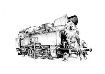 Dibujo detallado de un tren de vapor