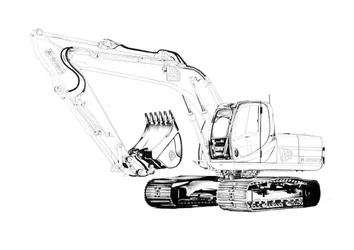 Dibujo técnico de una excavadora