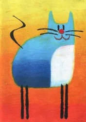El gato azul feliz
