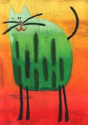 El gato verde feliz