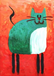 El gato verde feliz