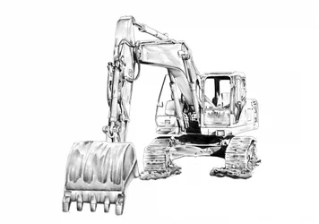 Boceto de una excavadora pesada