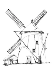 Dibujo de un molino de viento histórico