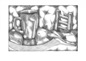 Naturaleza muerta con taza y escalera