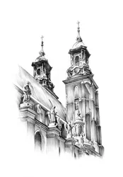 Boceto de torres de iglesia ornamentadas