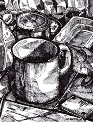 Naturaleza muerta con taza rústica