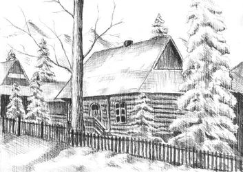 Cabaña invernal nevada