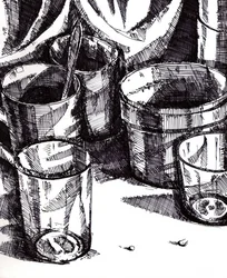 Boceto de vasos en un bodegón