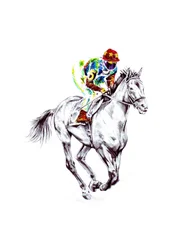 Un caballo de carreras galopando con energía
