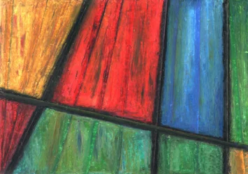 Vidriera geométrica llena de colorido