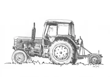 Dibujo de un tractor agrícola antiguo