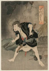 Nakamura Utaemon IV como Ono Sadakuro en el Acto Cinco de Kanadehon Chushingura, Teatro Naka, 1838