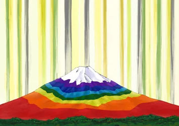 El monte Fuji bajo la luz del arco iris nº 2, 2023 (pintura digital)