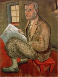 Richard Haberland con el periódico